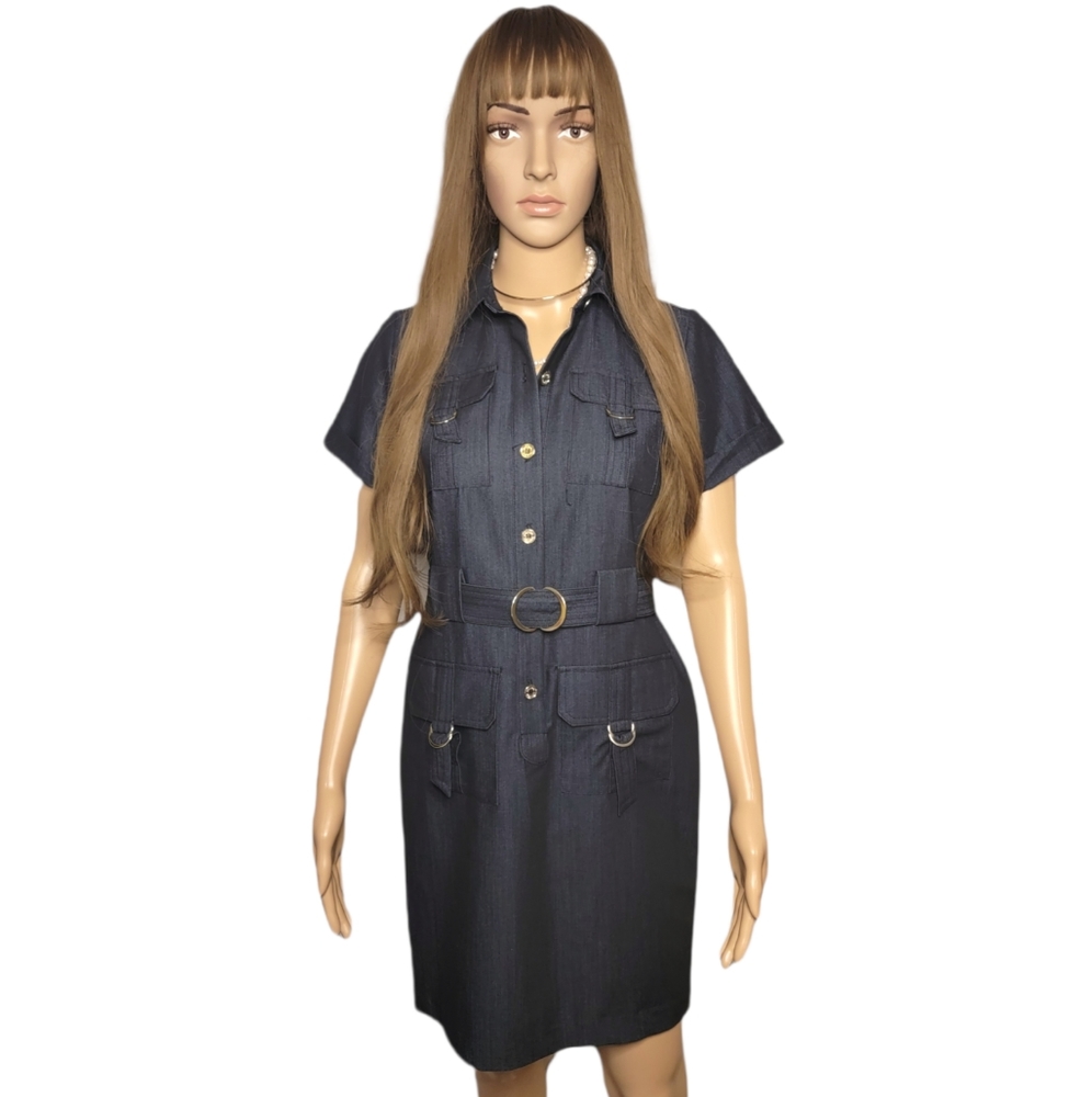 Calvin Klein Navy Short Sleeve Belted Shirt Dress